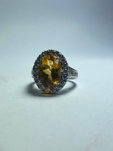 Citrine Ring with CZ in Sterling Silver