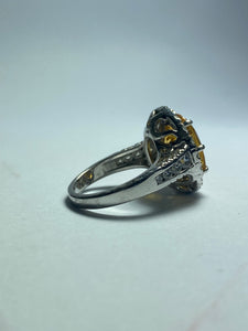 Citrine Ring with CZ in Sterling Silver
