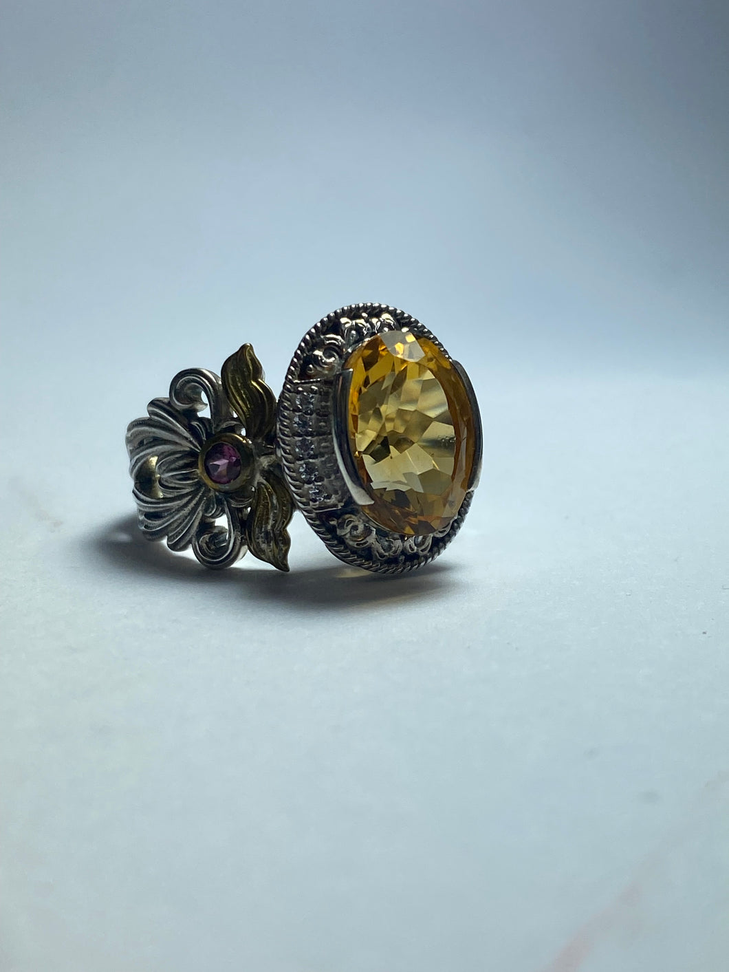Citrine, Amethyst Ring with CZ in Sterling Silver