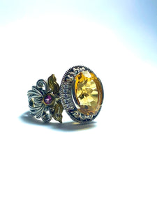Citrine, Amethyst Ring with CZ in Sterling Silver