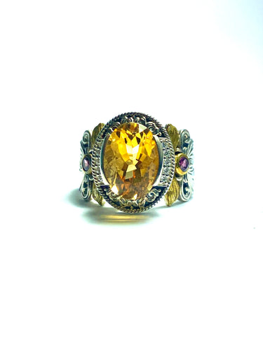 Citrine, Amethyst Ring with CZ in Sterling Silver