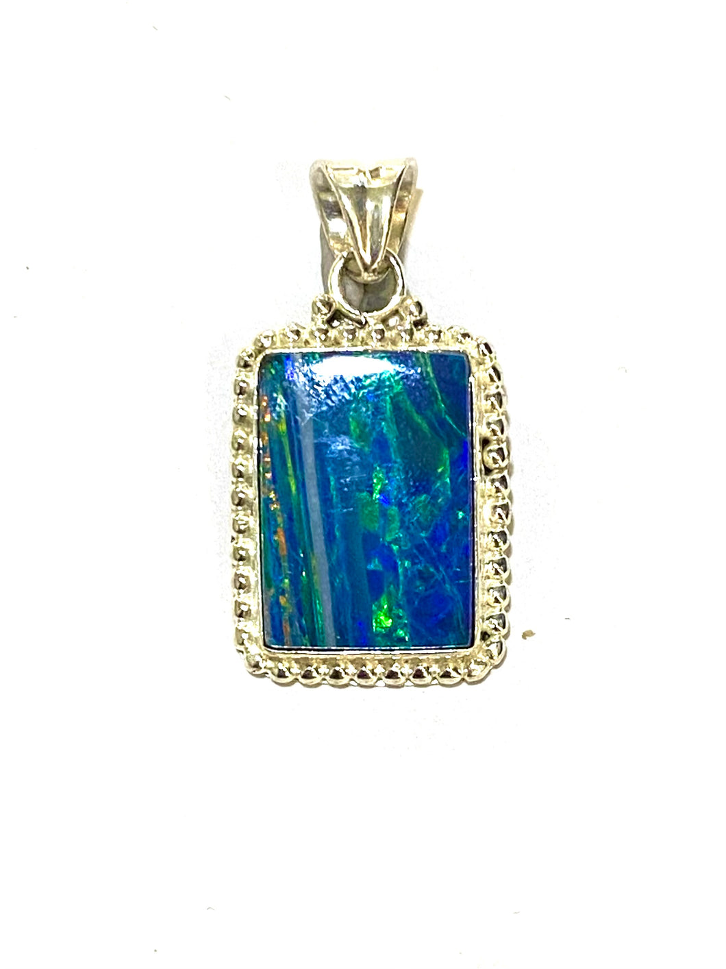 Rectangular Opal Sterling Silver Pendant