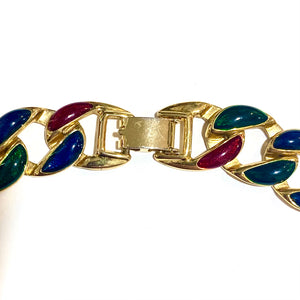 Vintage Red, Blue and Green Enamel Collar Necklace