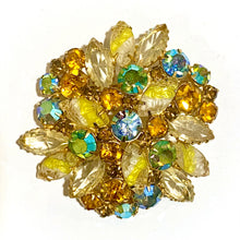 Vintage Uranium Glass and Crystal Brooch