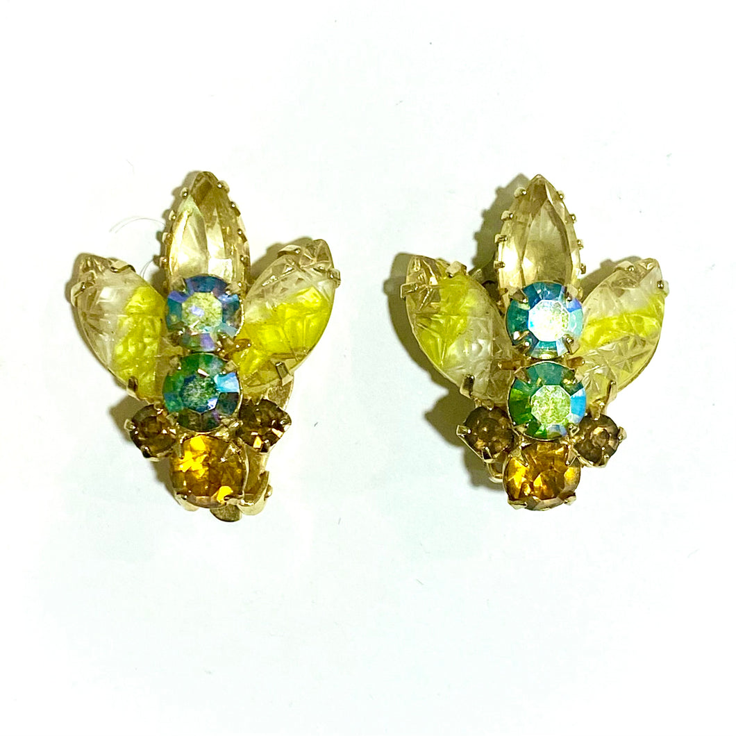 Vintage Uranium Glass Clip On Earrings