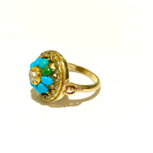 Antique 9ct Rose Gold, Yellow Diamond and Turquoise Dress Ring