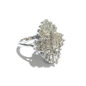 14ct White Gold 2ctw Diamond Baguette Cluster Ring