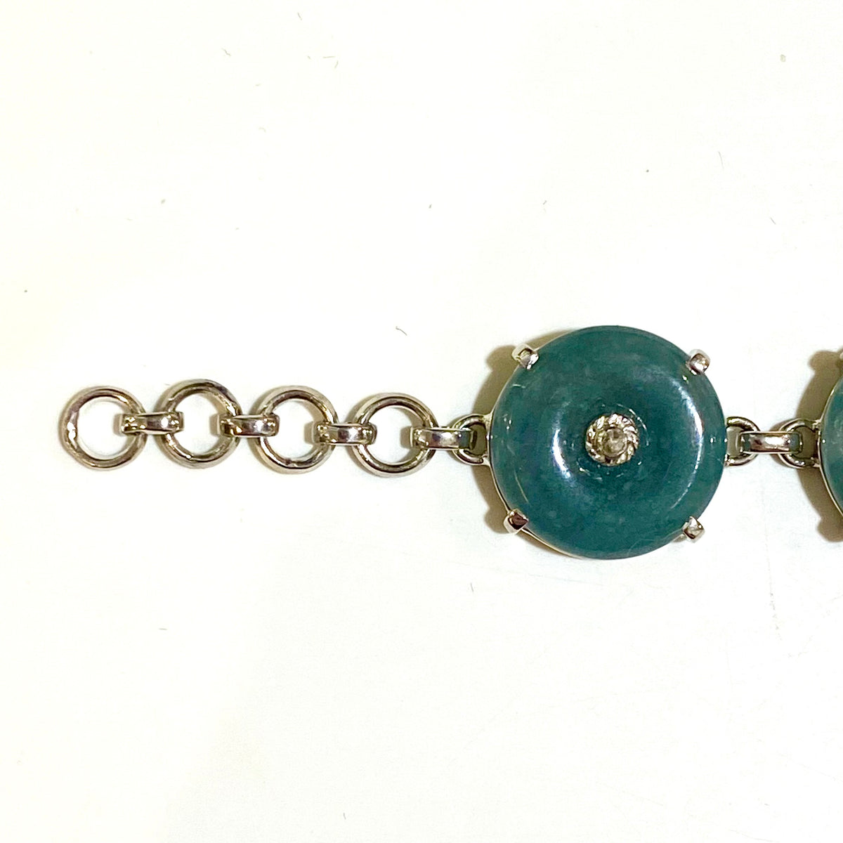 Sterling Silver Jade and Diamond Bracelet