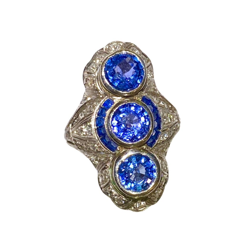 Art Deco 18ct White Gold Sapphire and Diamond Ring