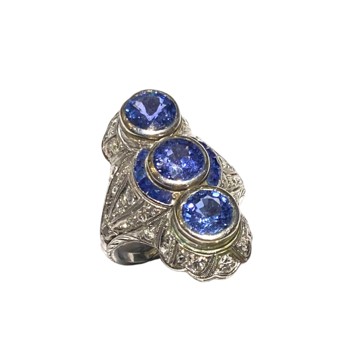 Art Deco 18ct White Gold Sapphire and Diamond Ring