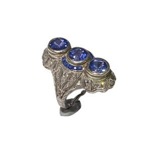 Art Deco 18ct White Gold Sapphire and Diamond Ring
