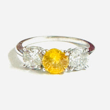 18ct White Gold Diamond and Yellow Sapphire Trilogy Ring