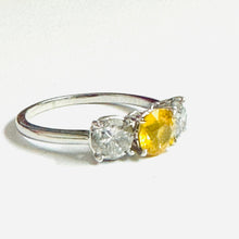 18ct White Gold Diamond and Yellow Sapphire Trilogy Ring