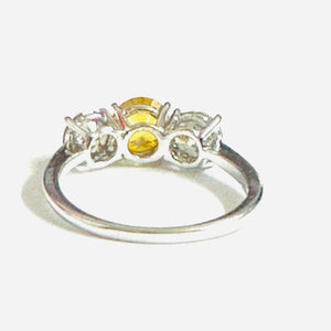 18ct White Gold Diamond and Yellow Sapphire Trilogy Ring