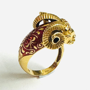 18ct Yellow Gold Enamel and Ruby Set Italian Goat Ring