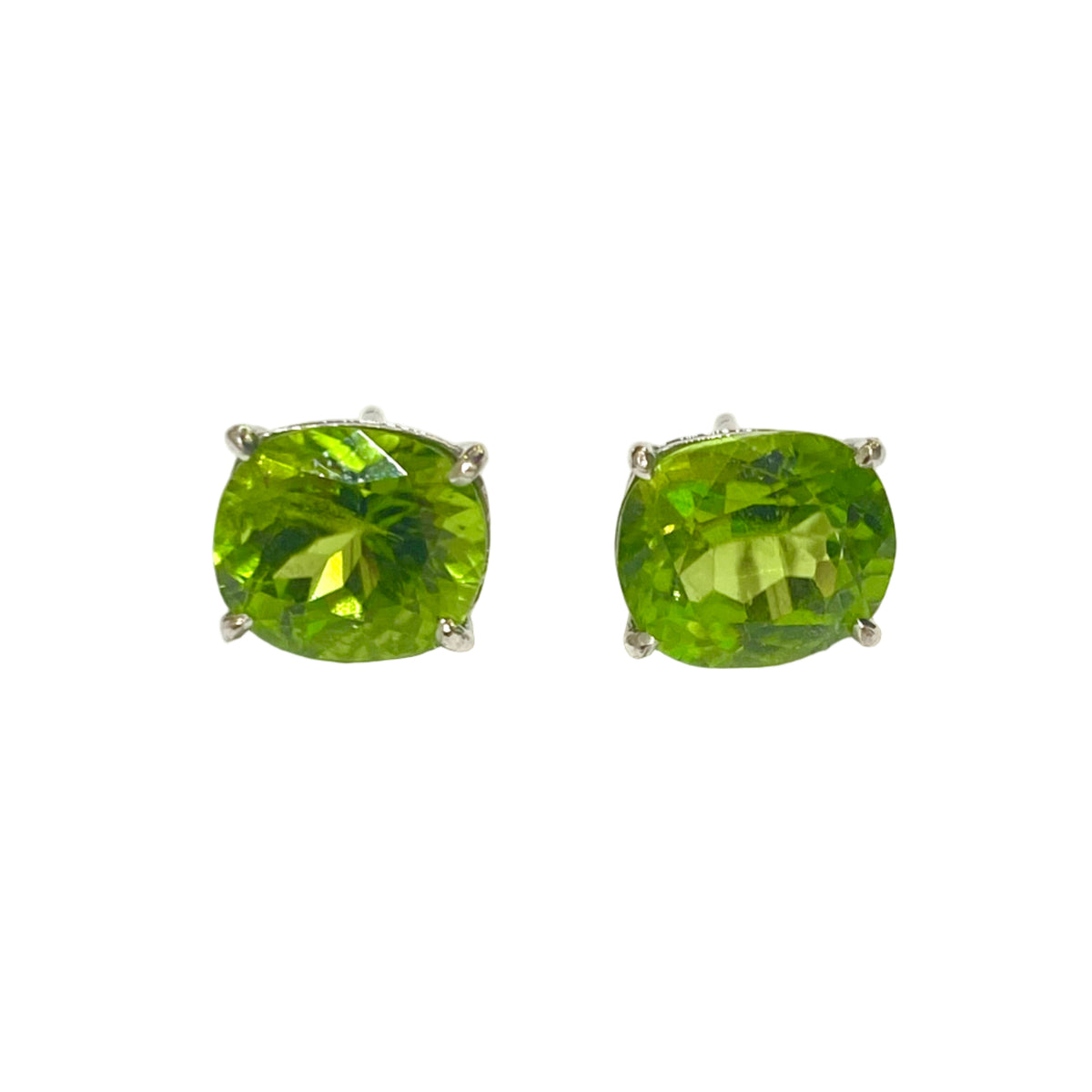 9ct White Gold 2ct Peridot Cushion Cut Stud Earrings