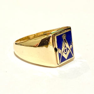 9ct Yellow Gold Blue Enamel Freemasonry Signet Ring