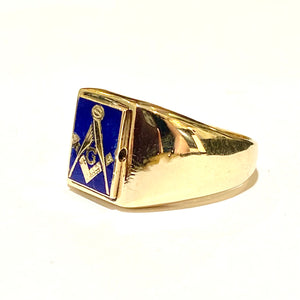 9ct Yellow Gold Blue Enamel Freemasonry Signet Ring