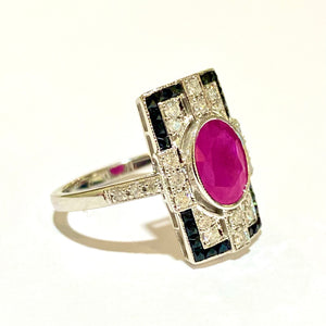 9ct White Gold Ruby, Diamond and Black Onyx Ring