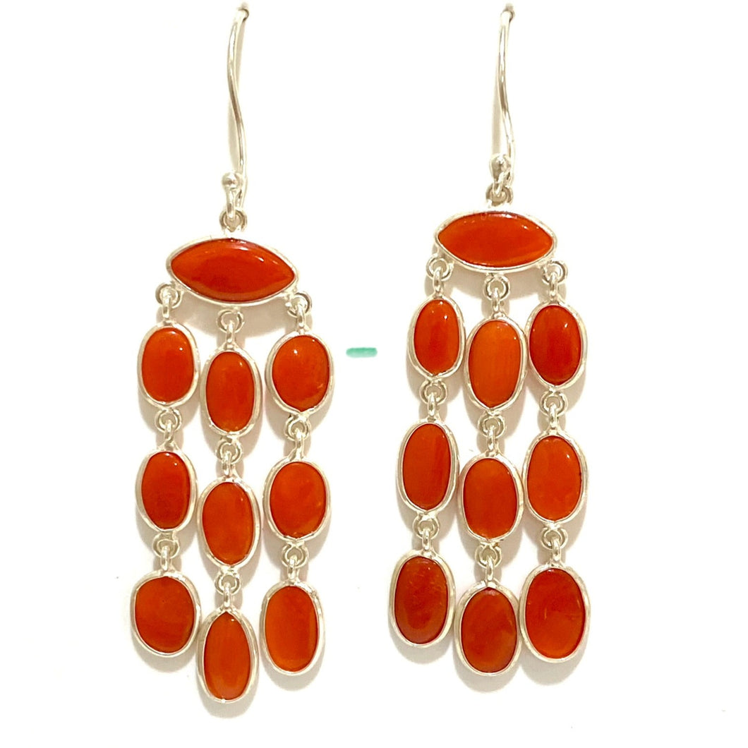 Cabochon Momo Coral Drop Earrings in Sterling Silver Gold Plate