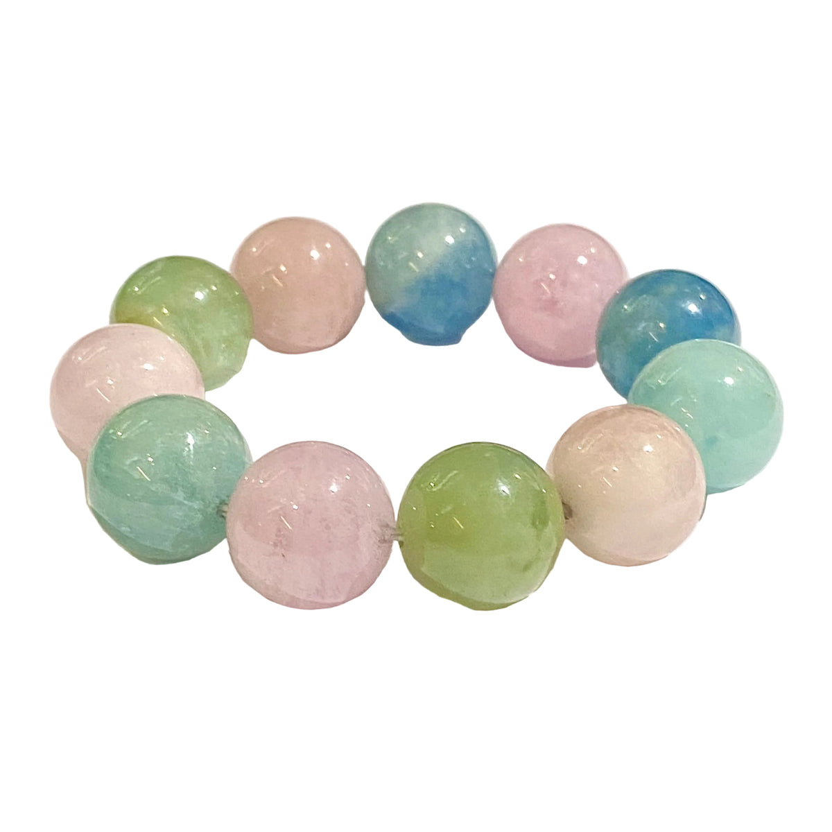 Round Aquamarine and Morganite Beaded Bracelet