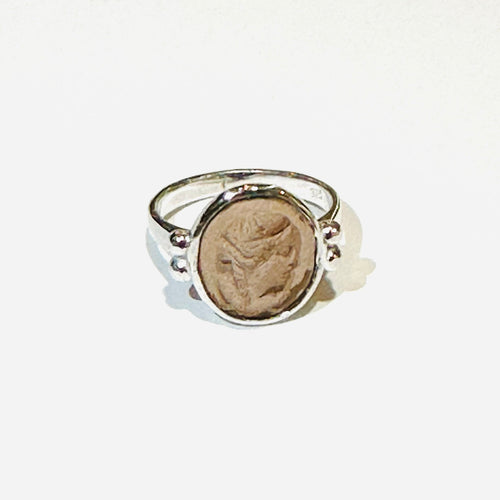 9ct White Gold Cameo Terracotta Lava Stone Ring