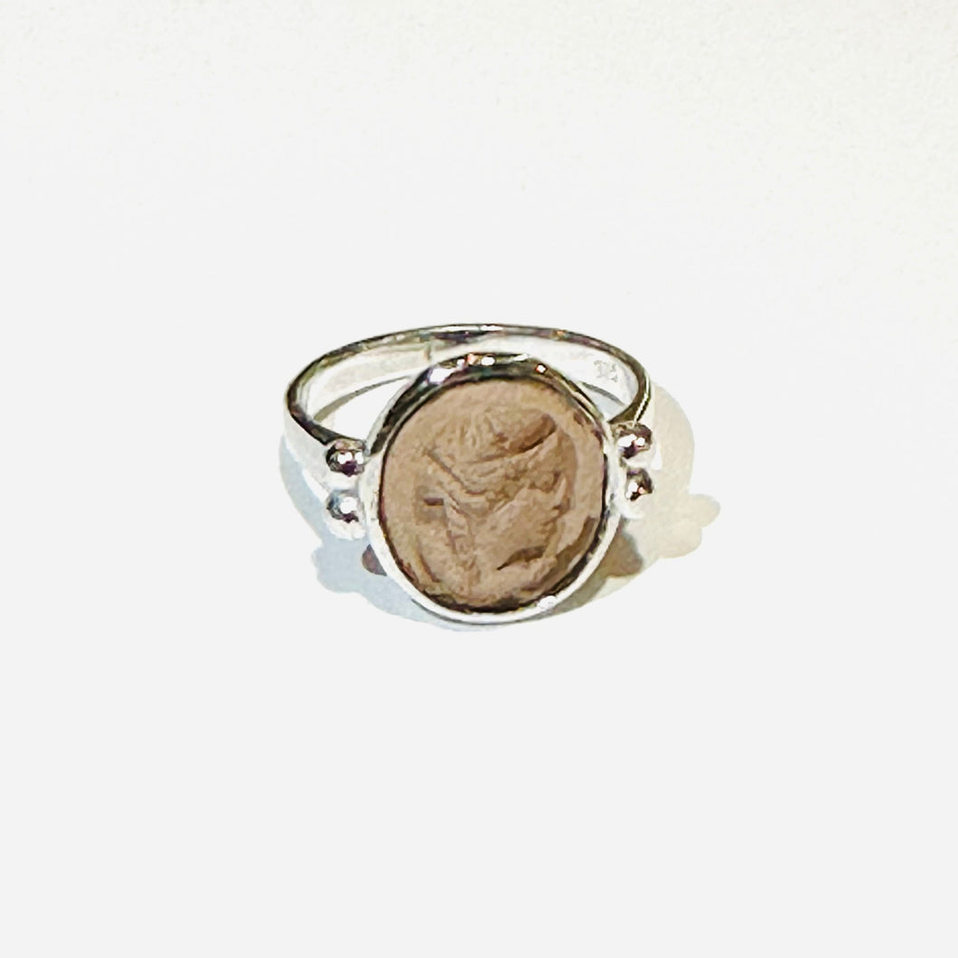 9ct White Gold Cameo Terracotta Lava Stone Ring