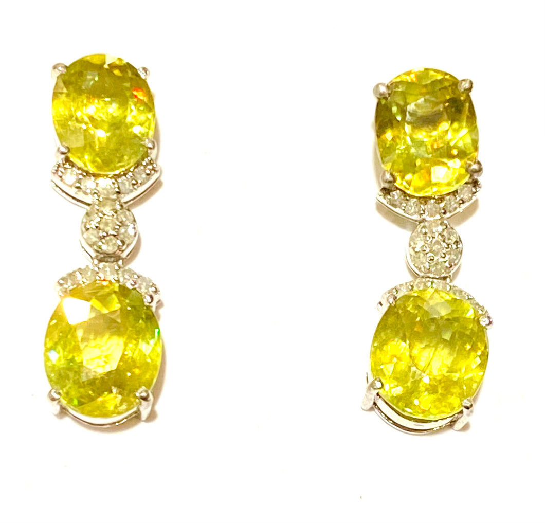 Sphene with Diamonds in Sterling Silver Stud Earrings