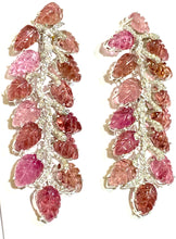 Carved Pink Tourmaline with Diamonds in Sterling Silver Runway Stud Earrings