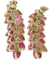 Carved Pink Tourmaline with Diamonds in Sterling Silver Runway Stud Earrings