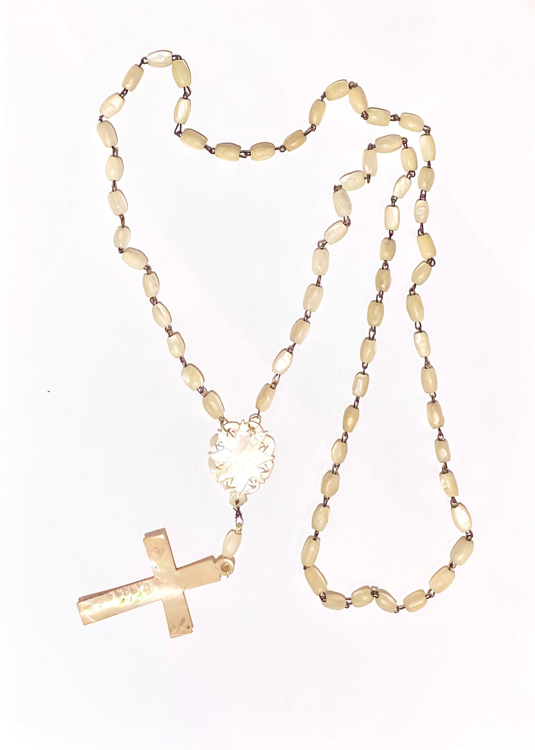 Mother of Pearl Carved Rosary Bead Necklace