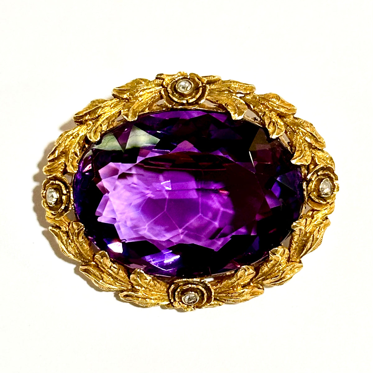 Antique Amethyst and Diamond Filigree Brooch