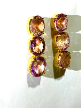 Pink Amethyst Citrine Sterling Silver Gold Plate Stud Earrings