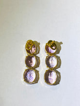 Pink Amethyst Citrine Sterling Silver Gold Plate Stud Earrings
