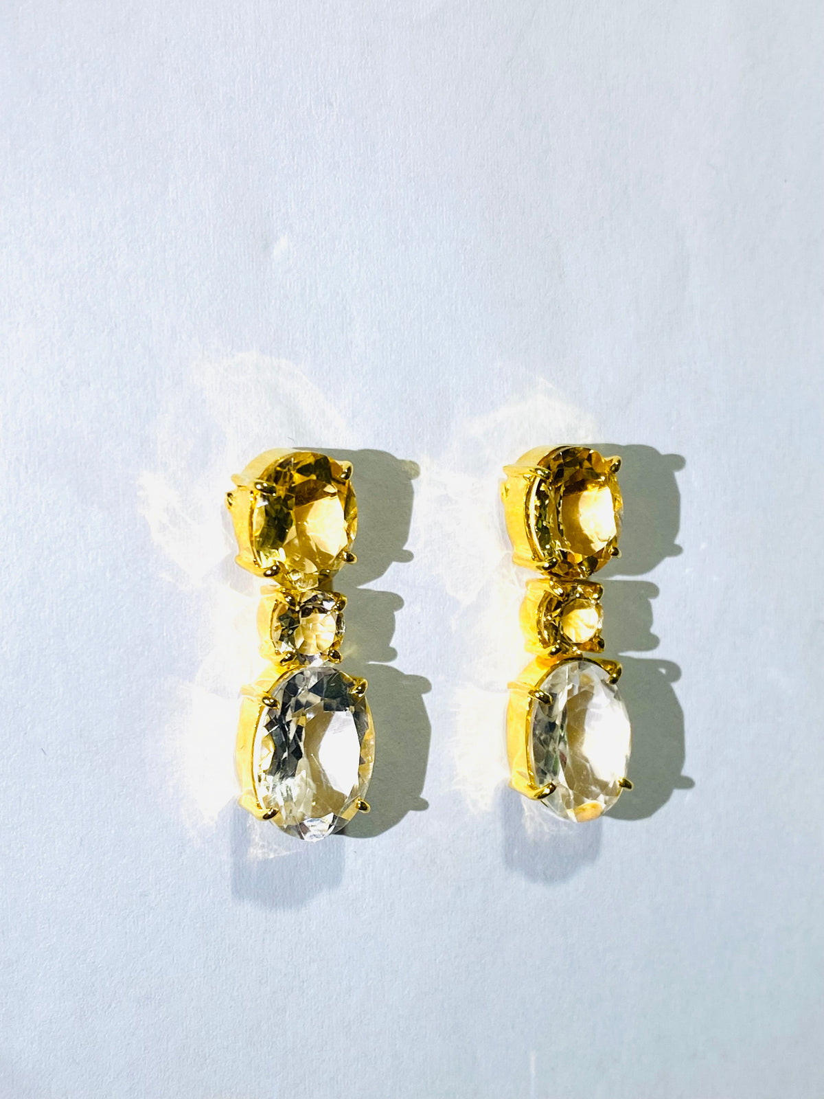 Citrine and Rock Crystal Sterling Silver Yellow Gold Plate Stud Earrings