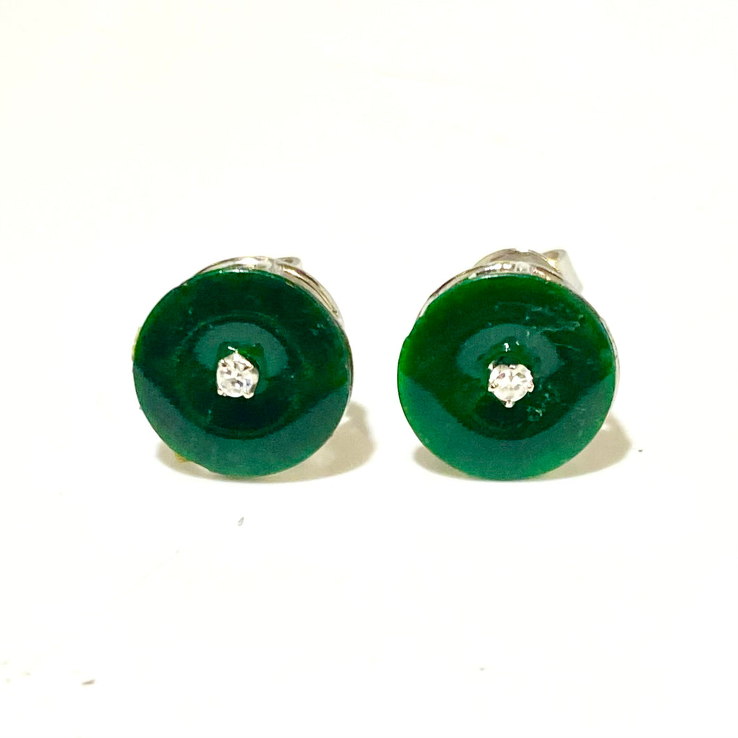 9ct White Gold Jade and Diamond Stud Earrings