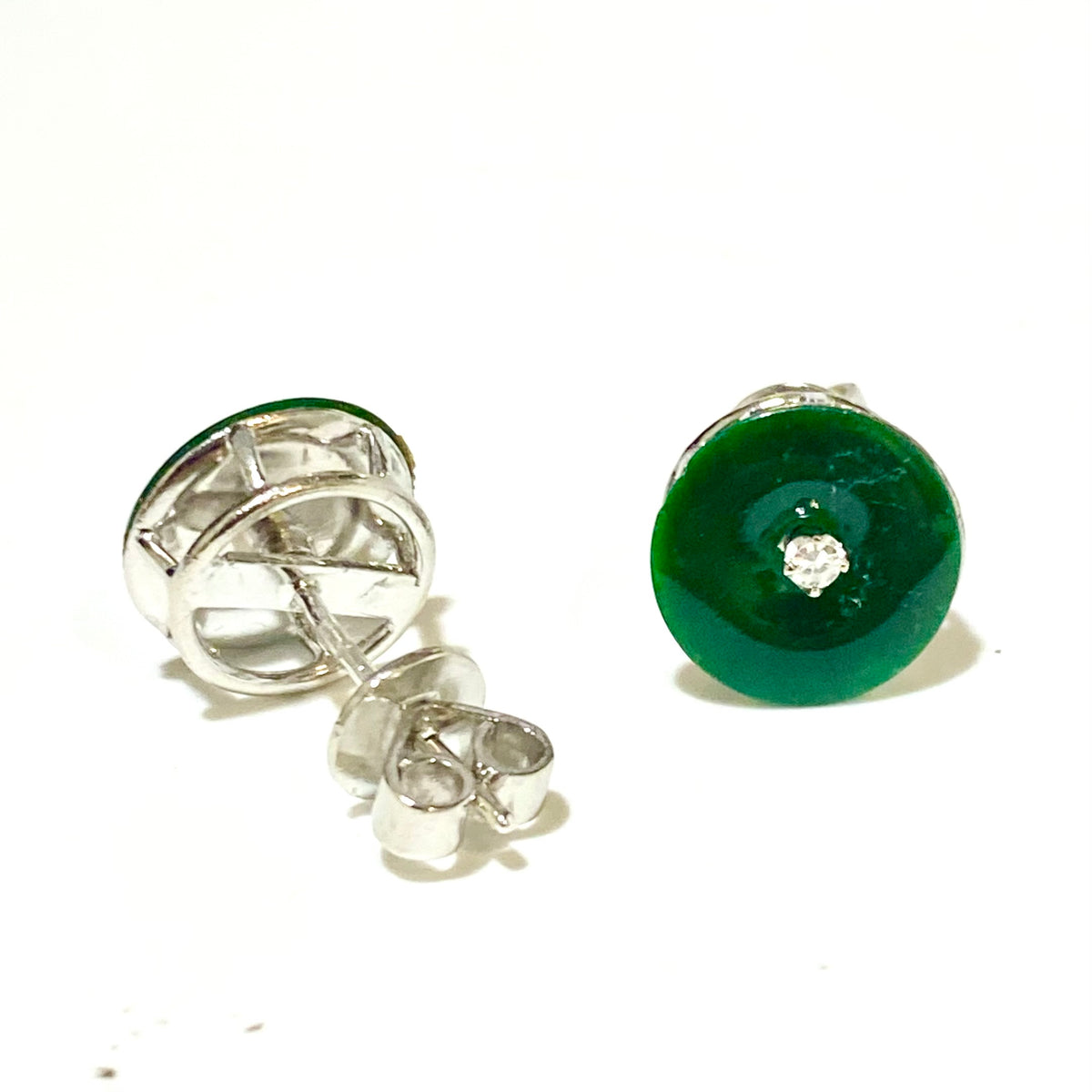 9ct White Gold Jadeite and Diamond Stud Earrings