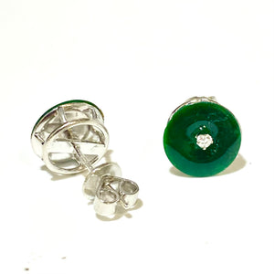 9ct White Gold Jade and Diamond Stud Earrings