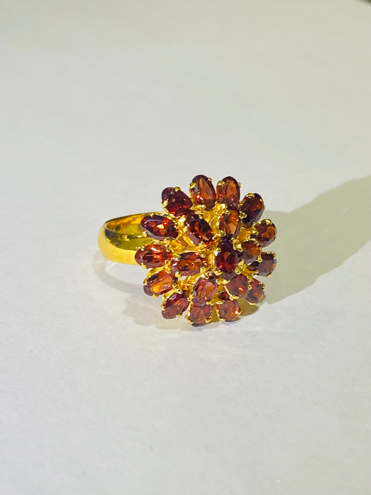 Garnet Sterling Silver Yellow Gold Plate Ring
