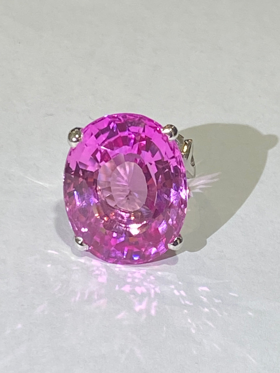 9ct White Gold 25ct Oval Faceted Pink Topaz Ring