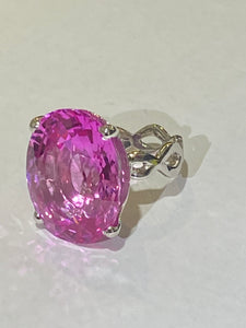 9ct White Gold 25ct Oval Faceted Pink Topaz Ring