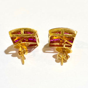 18ct Yellow Gold Ruby and Diamond Stud Earrings