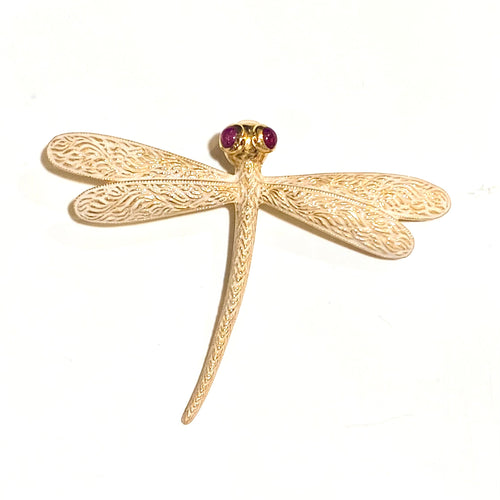 Sterling Silver Gold Plated Enamel and Ruby Dragonfly Pendant