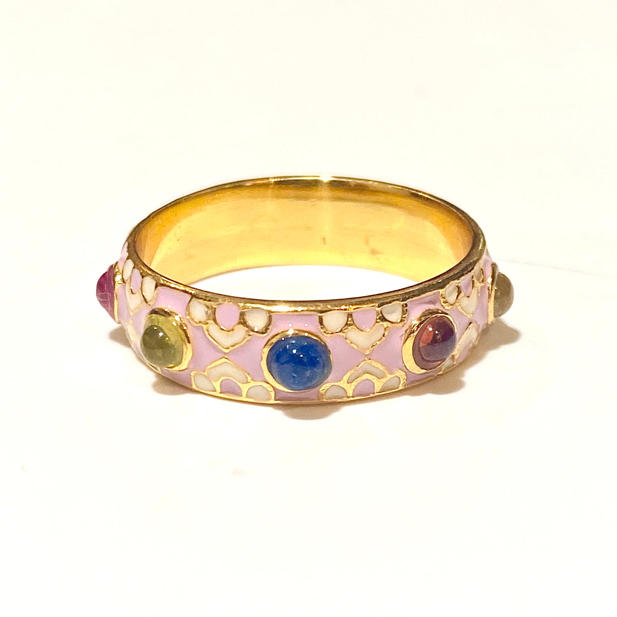 Sterling Silver Gold Plated Enamel and Gemstone Band