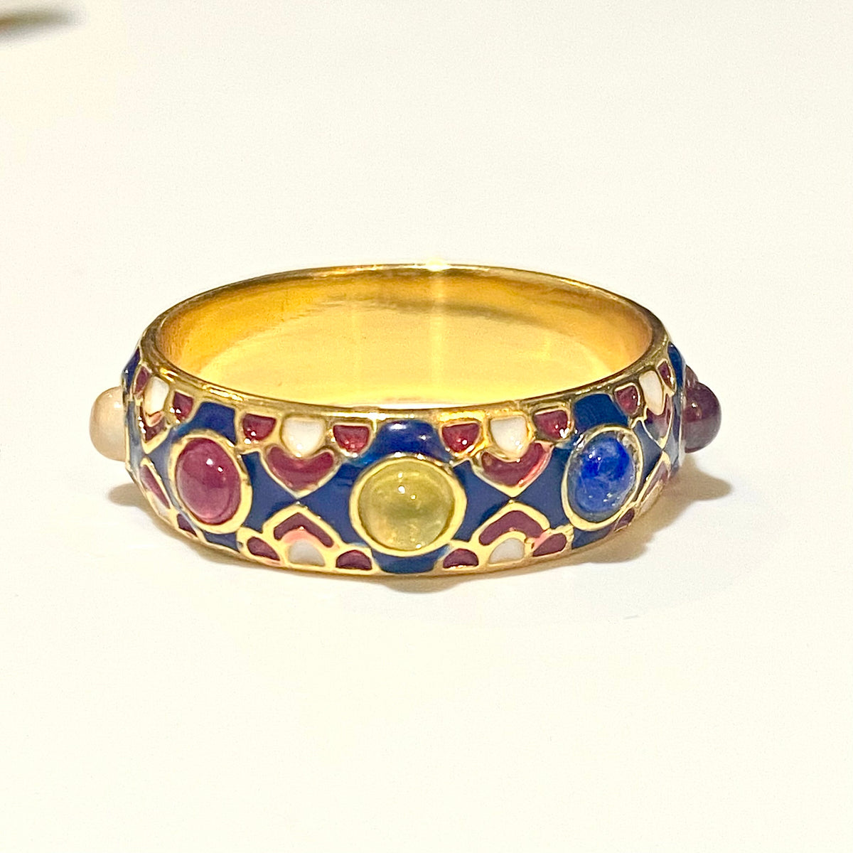 Sterling Silver Gold Plated Enamel and Gemstone Band