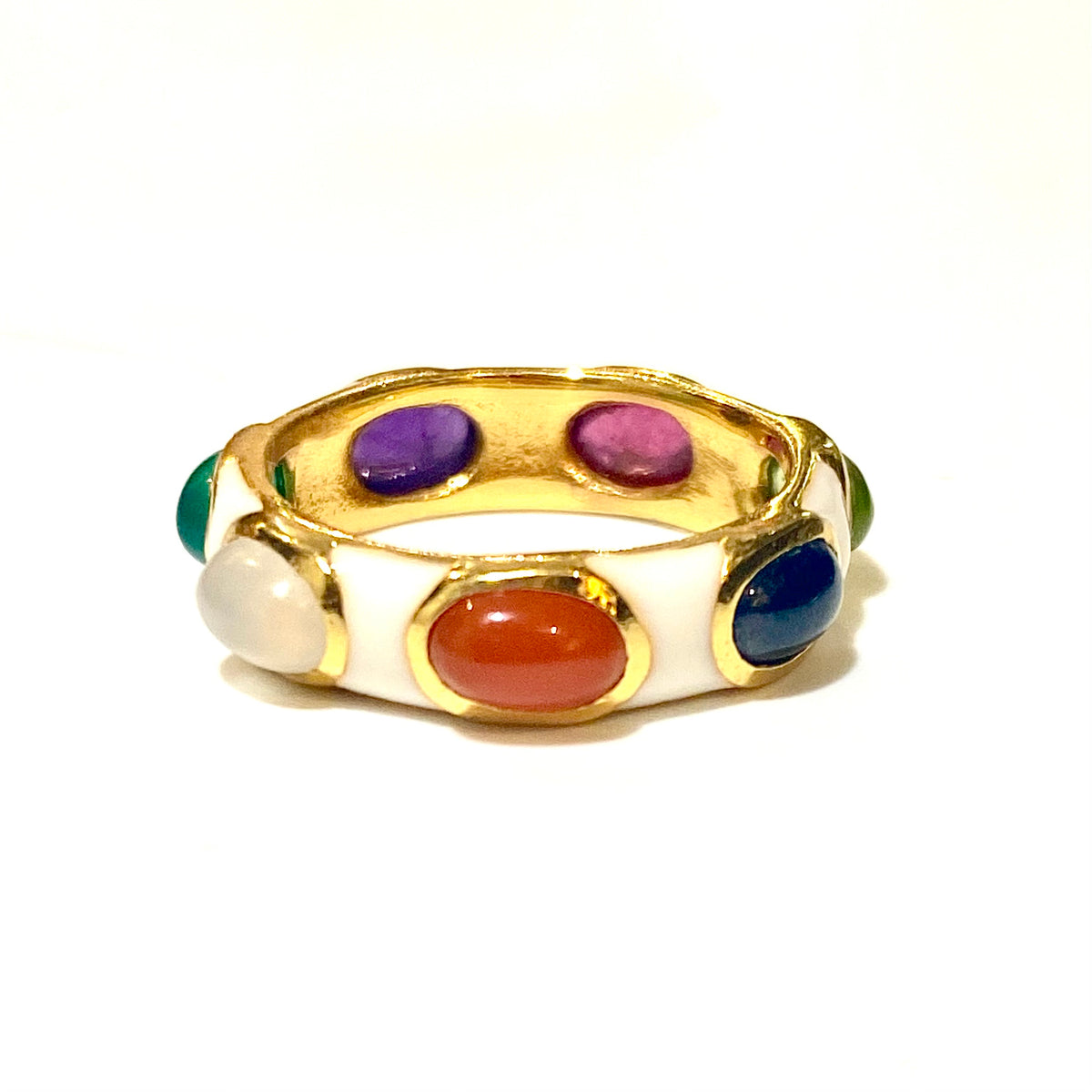 Sterling Silver Gold Plated Enamel and Gemstone Band