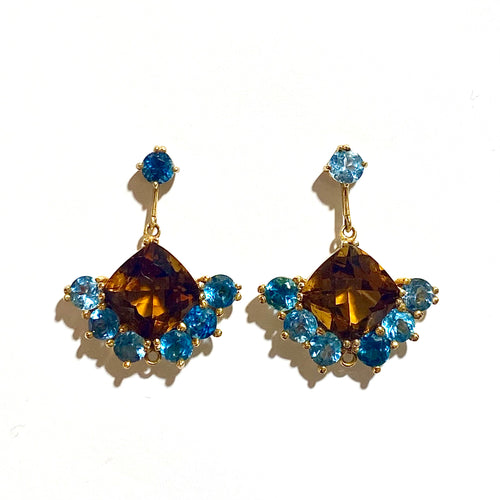 Sterling Silver Gold Plated Citrine and Blue Topaz Earrings