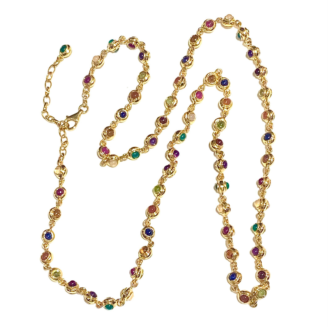 Sterling Silver Gold Plated Multi Gemstone Necklace