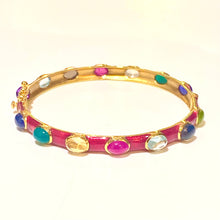 Sterling Silver Gold Plated Enamel and Gemstone Bangle