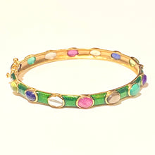 Sterling Silver Gold Plated Enamel and Gemstone Bangle